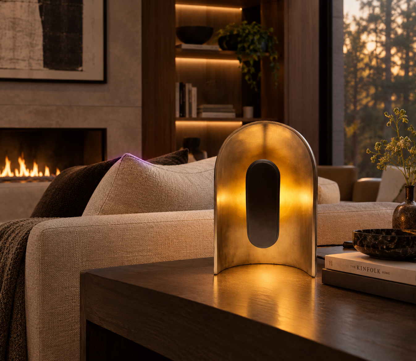 Sculptural Lamp in a Warm Modern Living Room